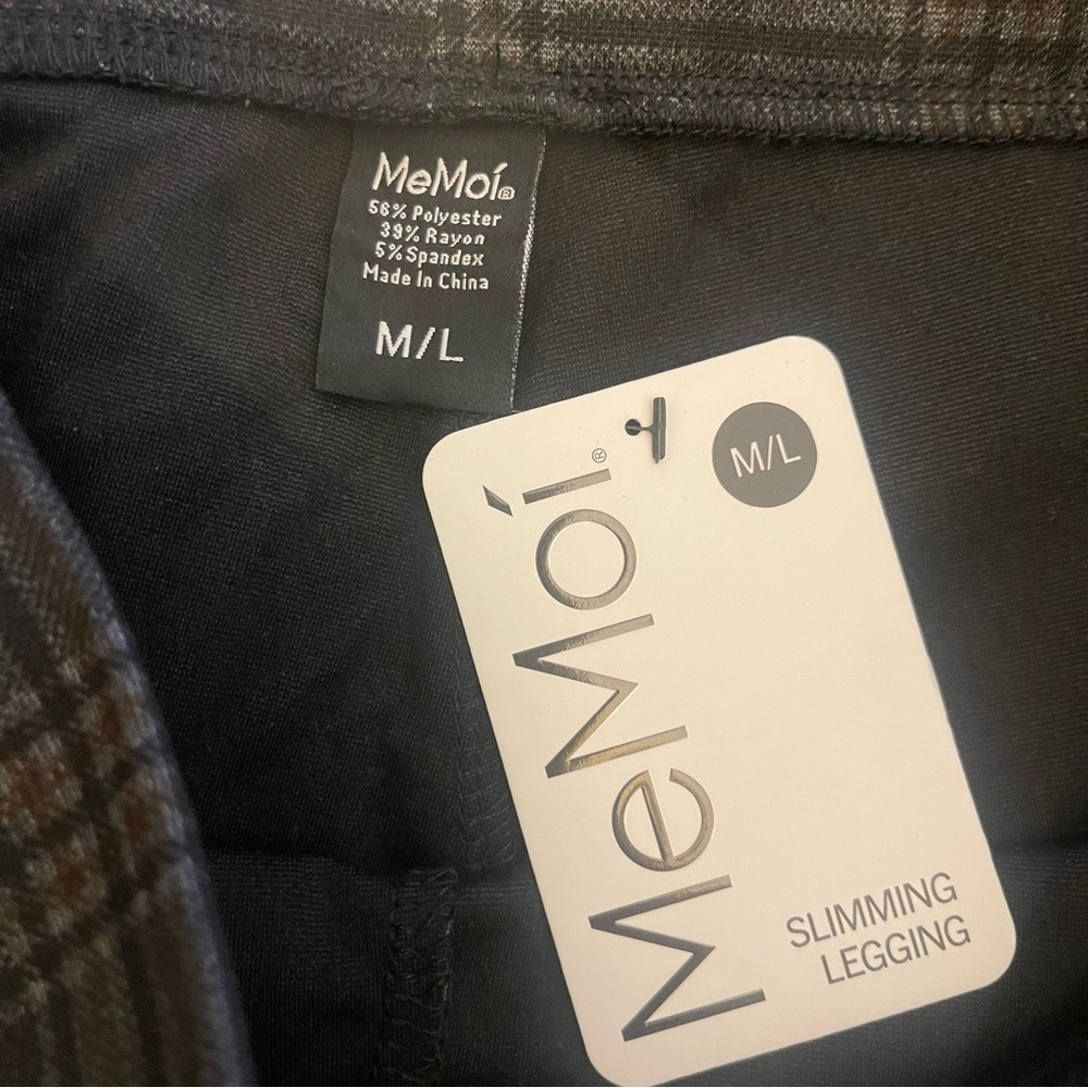 MeMoi NWT plaid slimming shaping legging. Size M/L. Black and gray plaid. - Picture 2 of 5